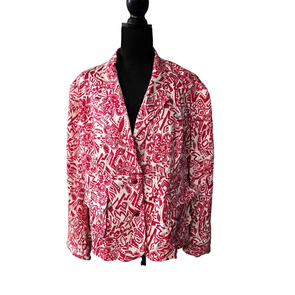 Sag harbor Women's Red White Abstract Pattern Blazer Jacket Button Front Sz 18
